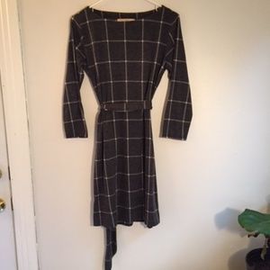 LOFT Windowpane Dress Gray S